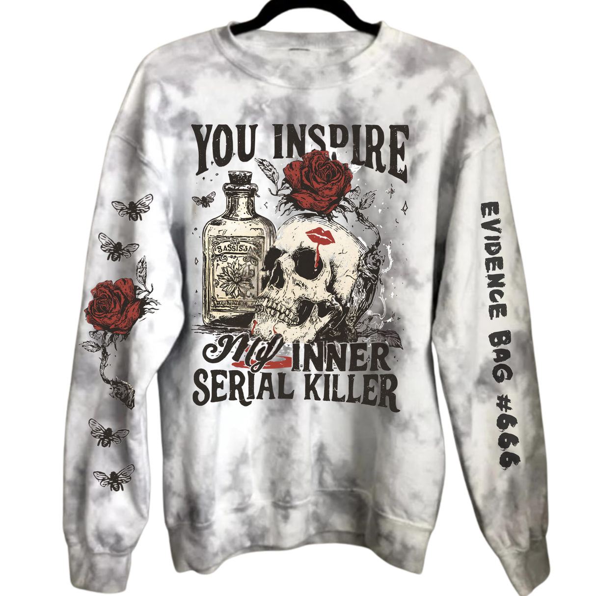 YOU INSPIRE MY INNER SERIAL KILLER WITH FULL SLEEVE GRAPHICS MARBLED GREY TIE DYE