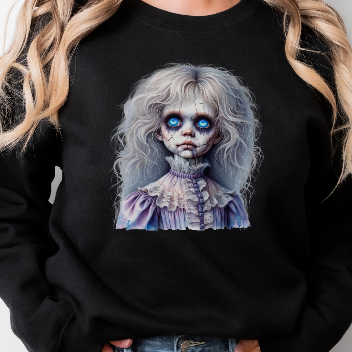 126. CREEPY DOLL WITH BRIGHT BLUE EYES