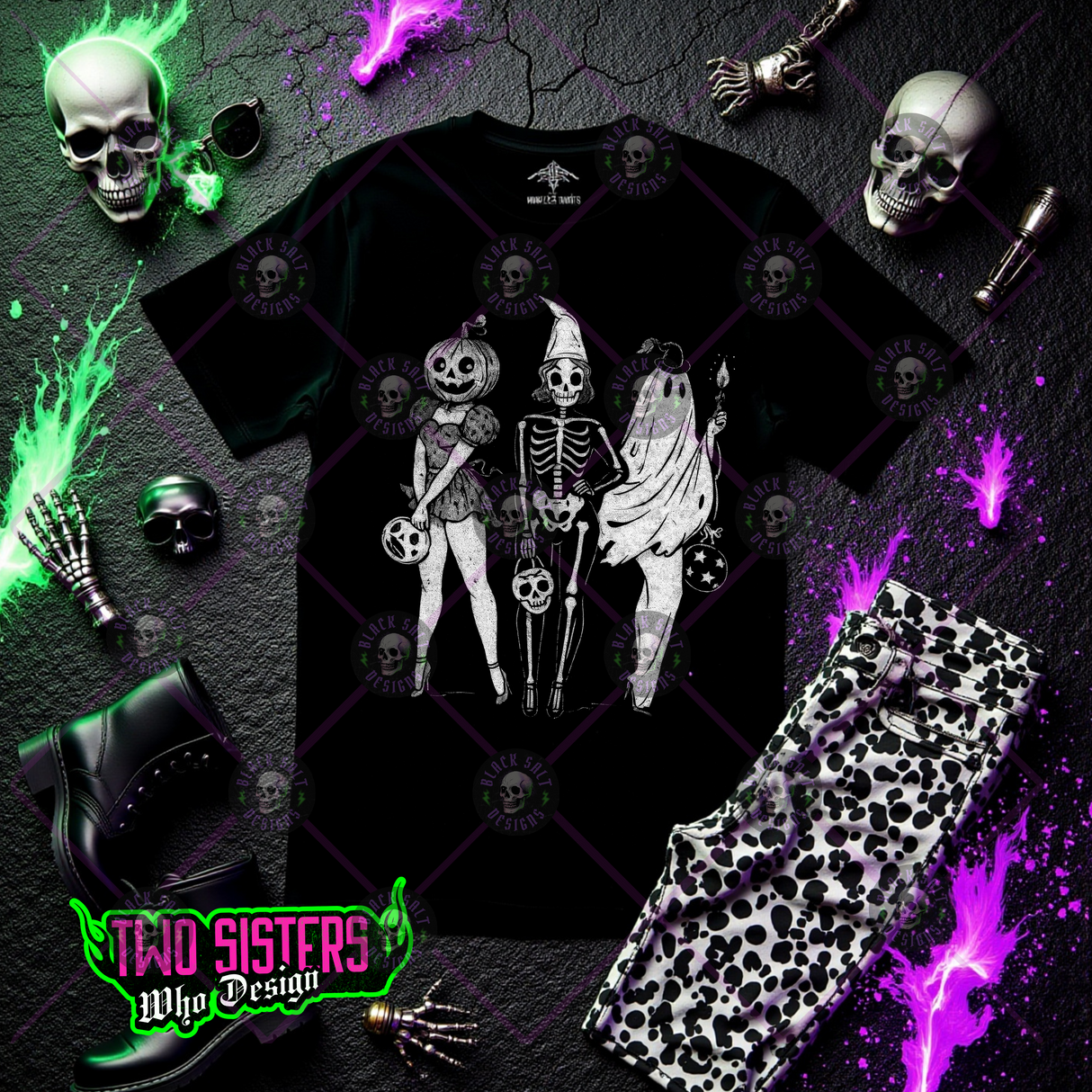 3 Halloween Characters in White Grunge Style Shirt, Sweatshirt, or Hoodie