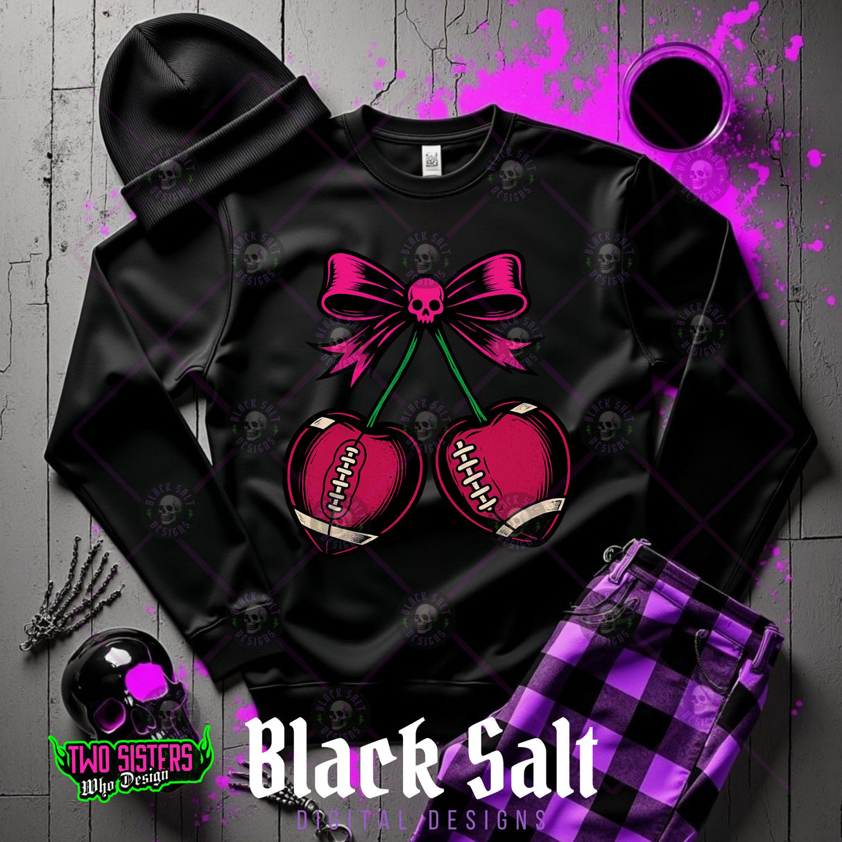 GOTHIC FOOTBALL CHERRIES WITH SKULL BOW
