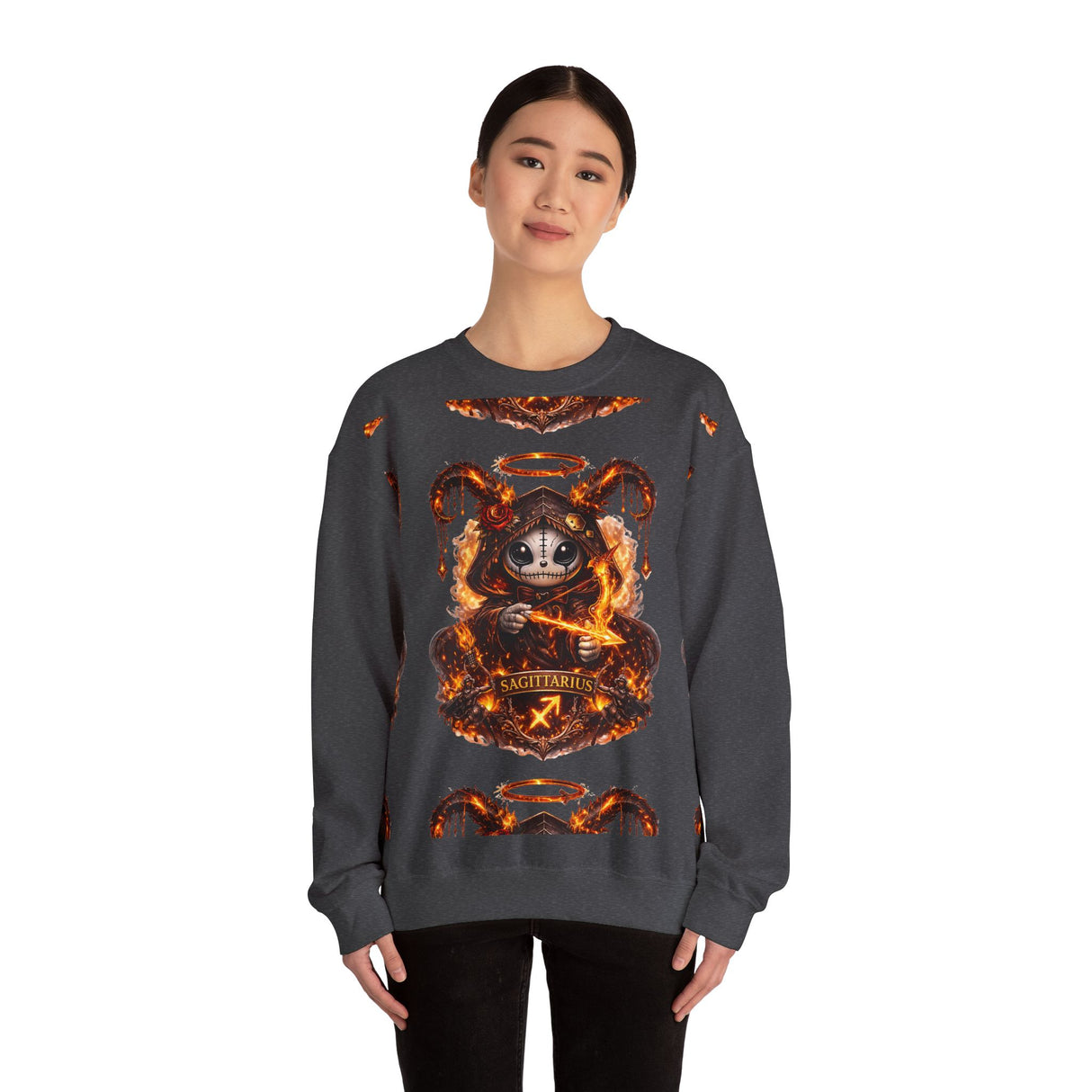 Fiery Sagittarius Ram Skull sweatshirt | Astrology Zodiac Crewneck