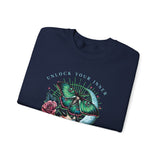 Unlock Your Inner Power crewneck sweatshirt | Moth, rose, moon illustration