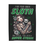 Find Your Inner Sloth, Nap Often, Love Freely, Never Stress - Velveteen Plush Blanket - Cozy Decorative Throw for Home