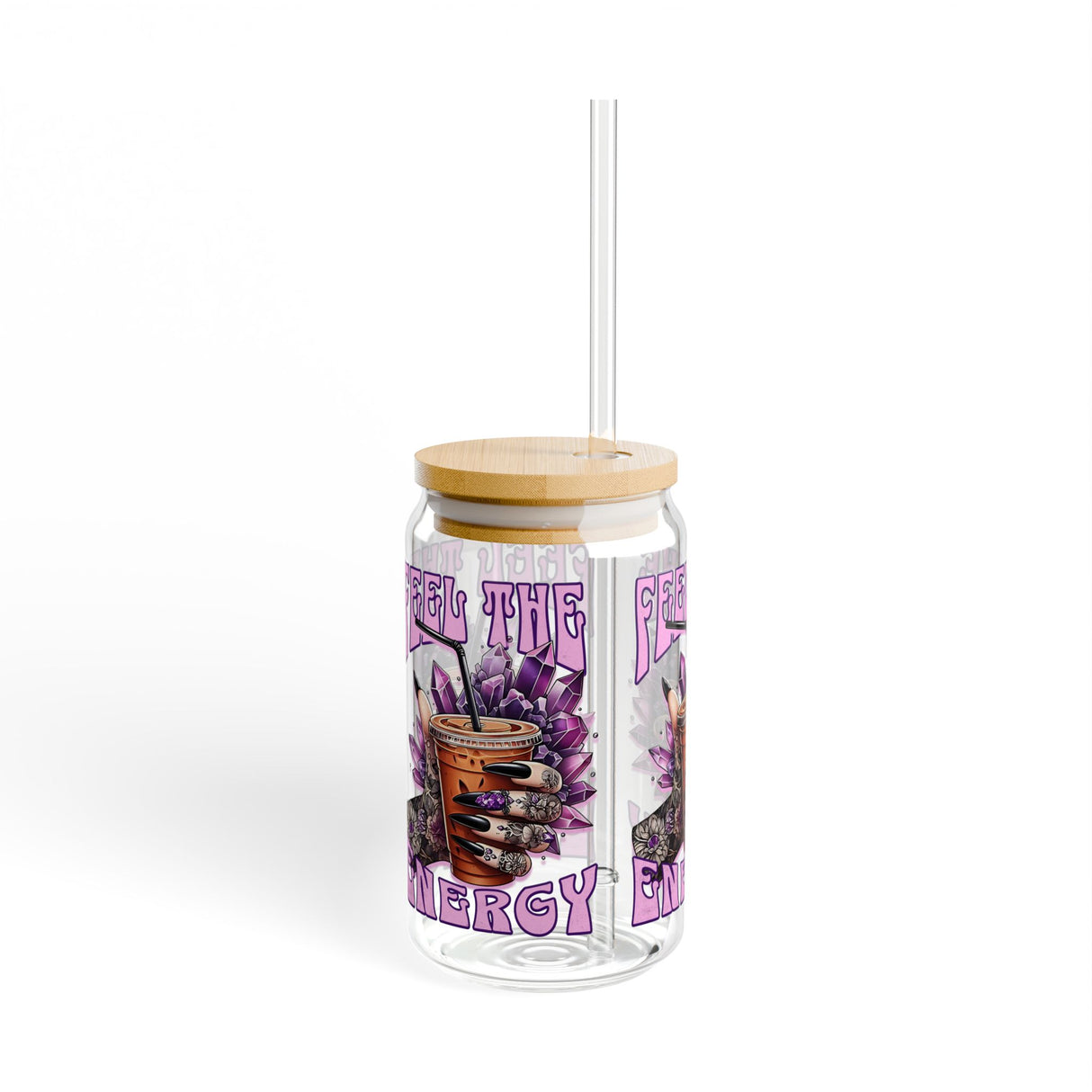 FELL THE ENERGY - CAFFEINE AND CRYSTALS  - SOME ARE GATHERING CRYSTALS - Sipper Glass - 16oz with Tattoo-Inspired Design