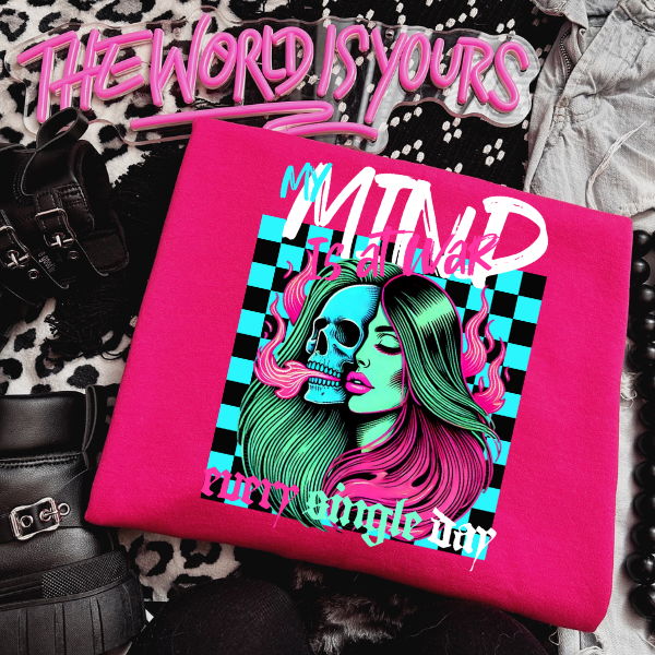 My Mind is At War Every Single Day Heliconia Pink Crewneck Sweatshirt, Hoodie, or TShirt