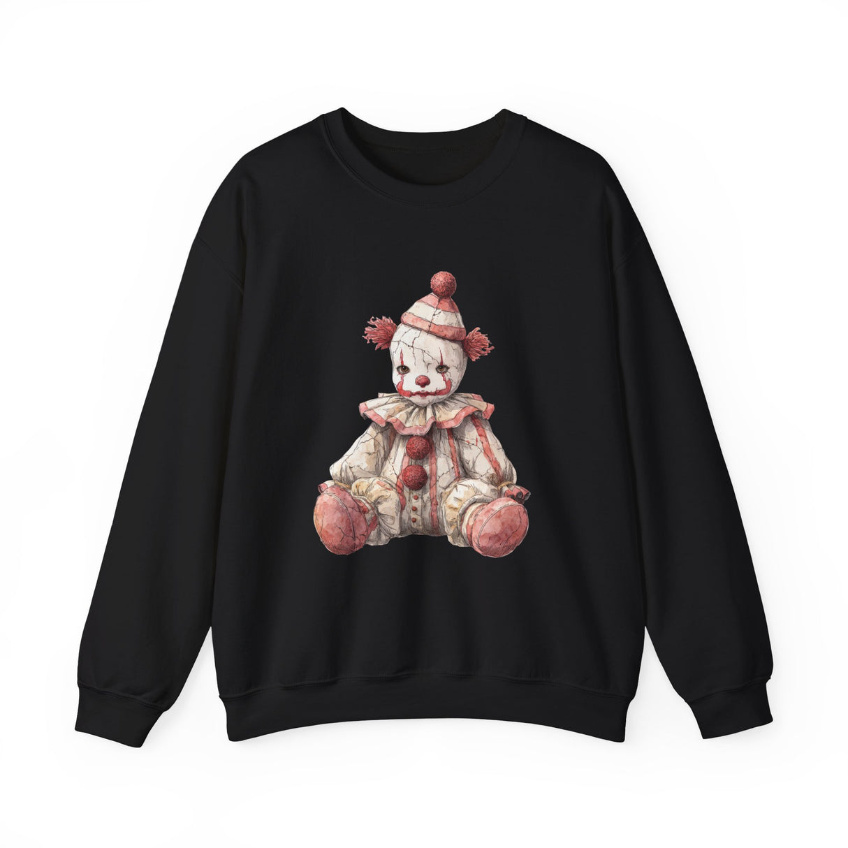 Vintage Rag Doll Clown Sweatshirt | Cute Sitting Clown Illustration
