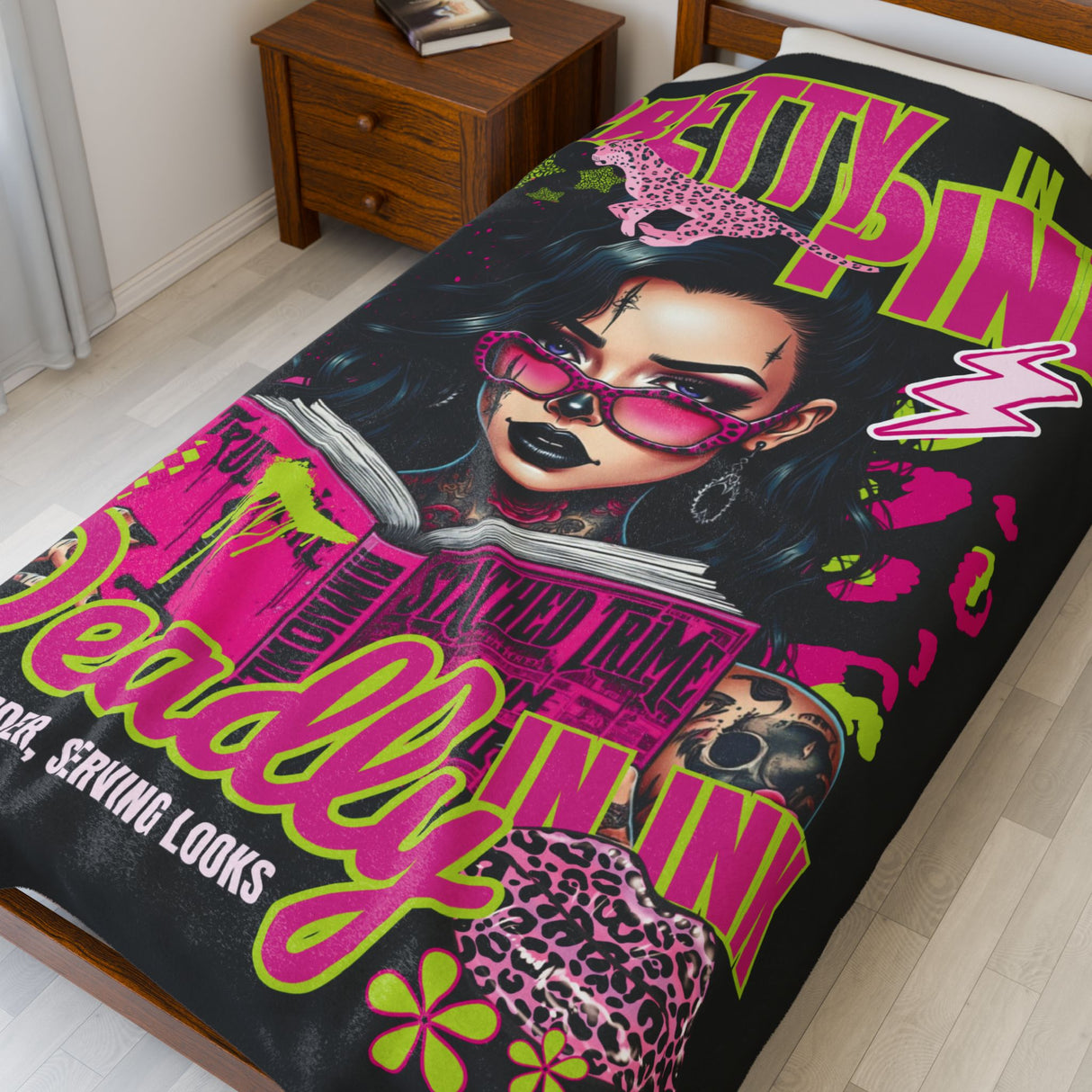 *LIMITED EDITION BUNDLE*Pretty In Pink, Deadly in Ink - Reading Murder, Serving Looks Bundle (Graphic TShirt, Tumbler + Cozy Blanket)