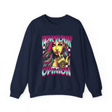 For Your Opinion graphic crewneck, edgy neon girl illustration