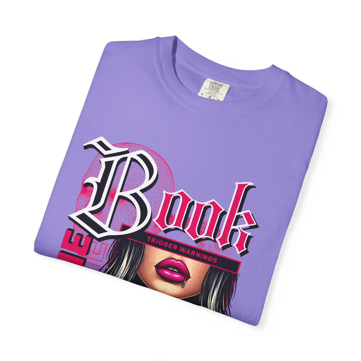 Baddie Book Graphic T-Shirt | Gothic Lip Art, Reading Girl Design