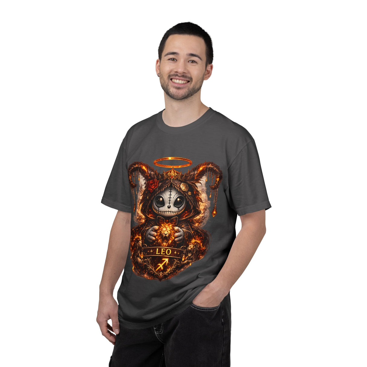 Leo Zodiac Demon Doll T-Shirt | Astrological Sagittarius Skull Illustration