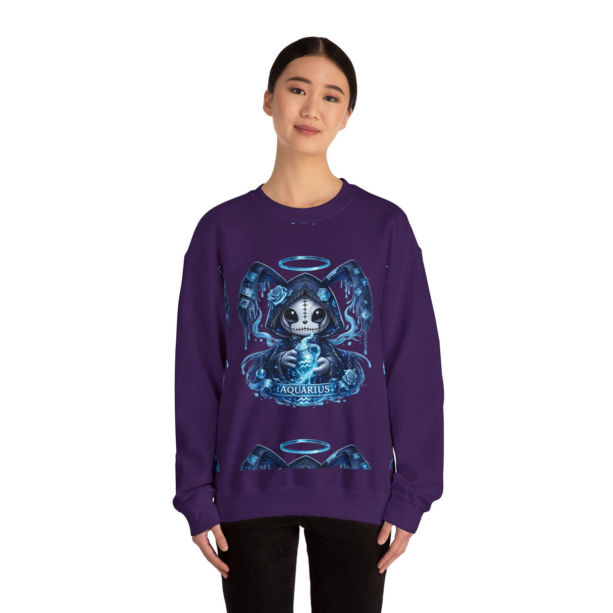 Aquarius Grim Reaper Zodiac Crewneck Sweatshirt | Water Bearer Hoodie Art