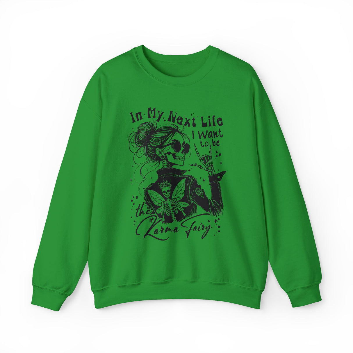 Karma Fairy Skeleton Illustration Crewneck Sweatshirt | Goth Skull Art, Boho Butterfly