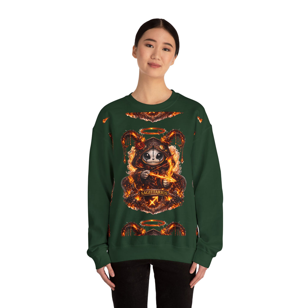 Fiery Sagittarius Ram Skull sweatshirt | Astrology Zodiac Crewneck
