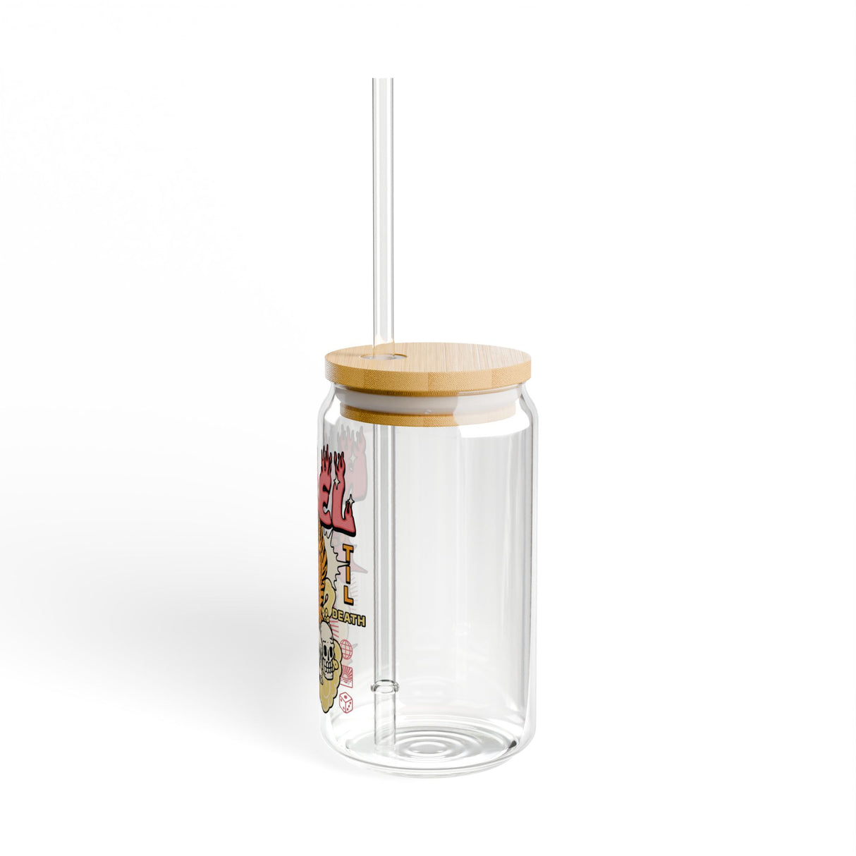 REBEL TIL D$ATH - SCRAPBOOK STYLE - Sipper Glass - 16oz with Tattoo-Inspired Design
