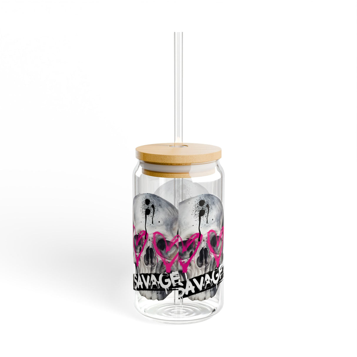 SAVAGE - EDGY SKULL  - Sipper Glass - 16oz with Tattoo-Inspired Design