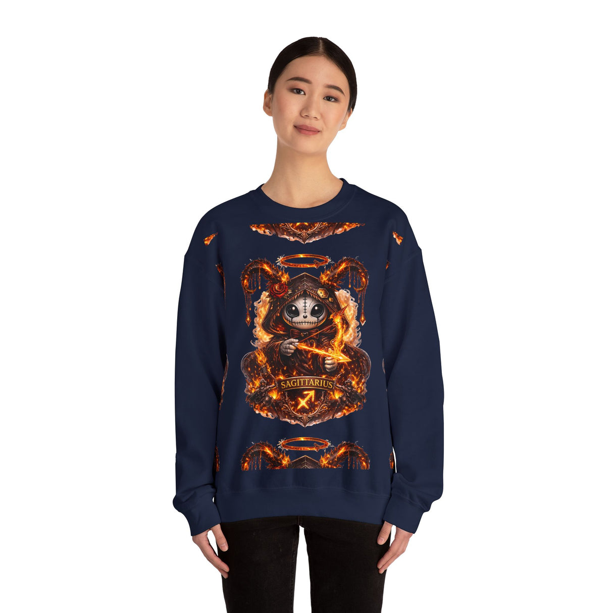Fiery Sagittarius Ram Skull sweatshirt | Astrology Zodiac Crewneck