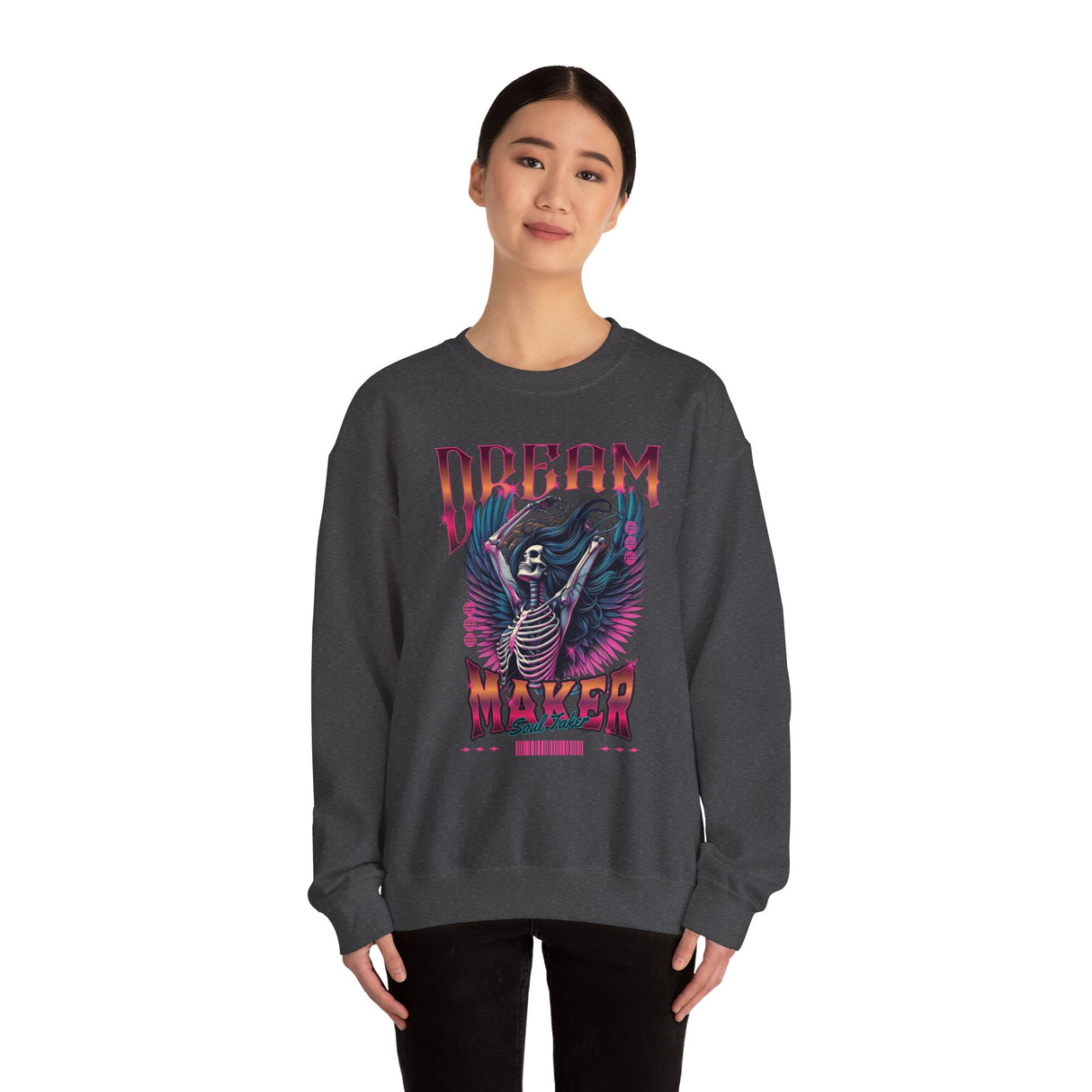 Dream Maker Skeleton with Wings Crewneck Sweatshirt | Gothic Rock Graphic
