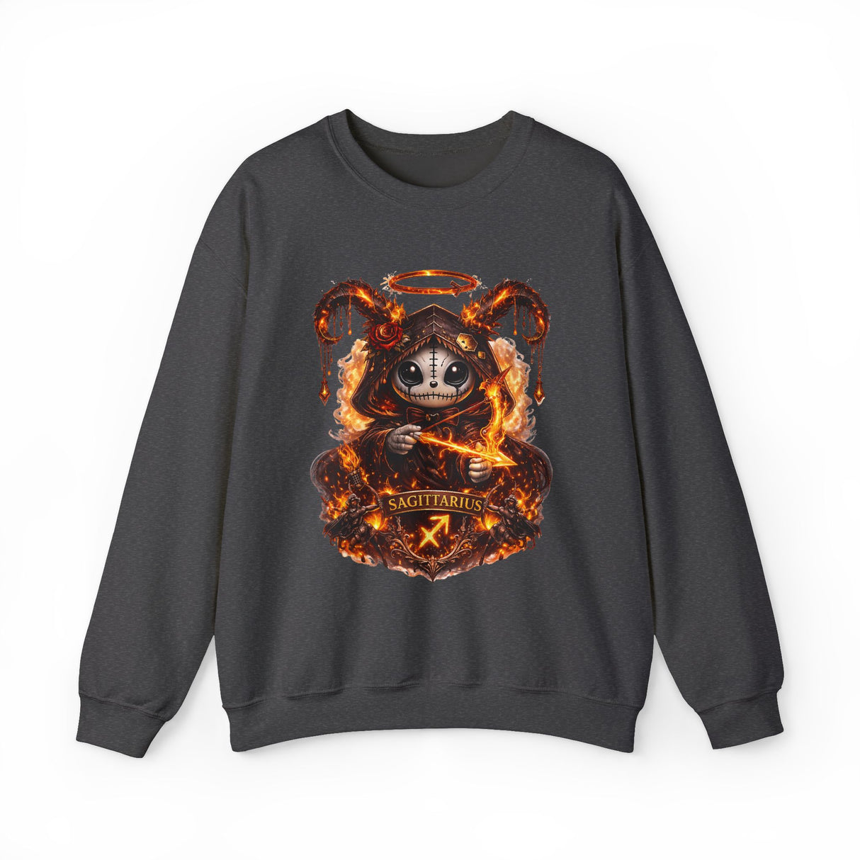 Fiery Sagittarius Ram Skull sweatshirt | Astrology Zodiac Crewneck