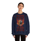 In Rock We Trust Skull with Flaming Wings Crewneck Sweatshirt | Rock Music Tee