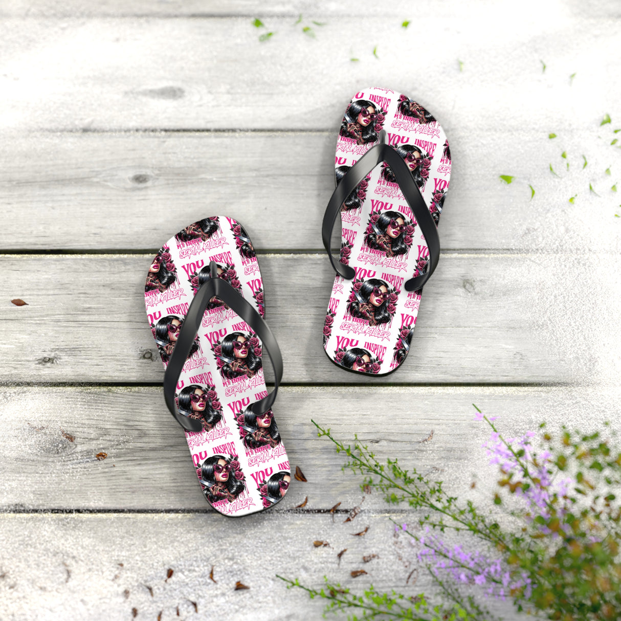 Bold Graphic Flip Flops - 'You Are a Serial Killer' Design