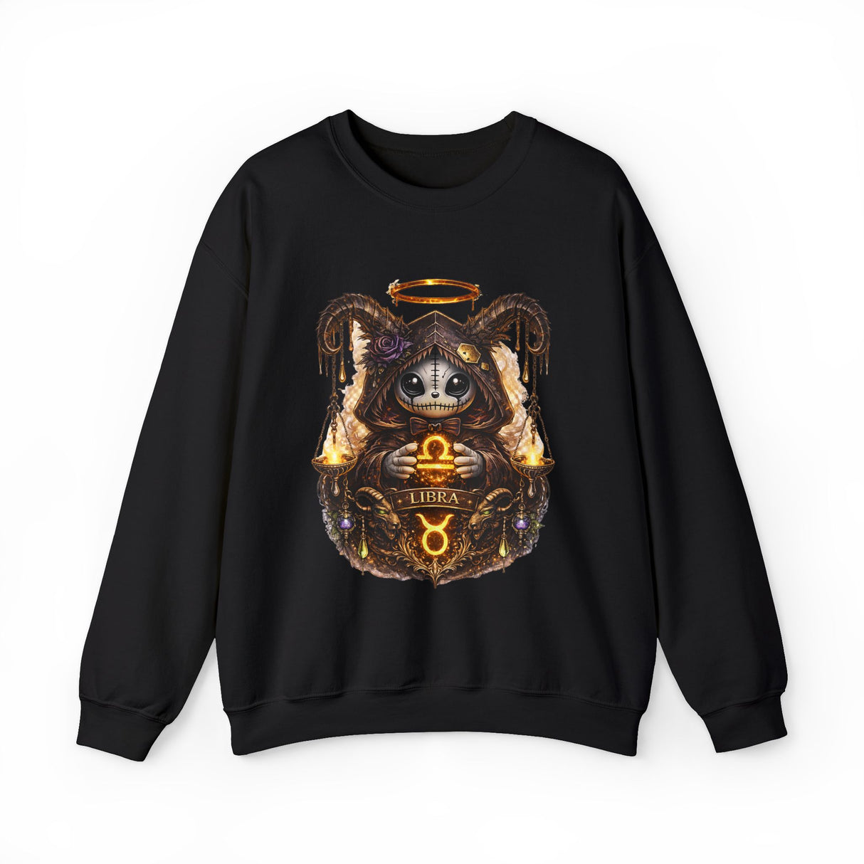 Libra Zodiac Sign | Cute Demon Bunny with Zodiac Symbols Sweatshirt | Astrology Pagan Goth