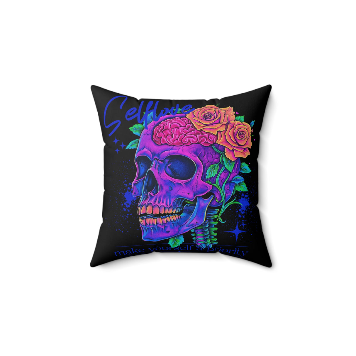 Colorful Skull Decor Pillow - 'Selfless: Make Your Life Extraordinary'