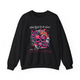 Skull Heart with Roses Crewneck Sweatshirt | Flaming Skull Graphic