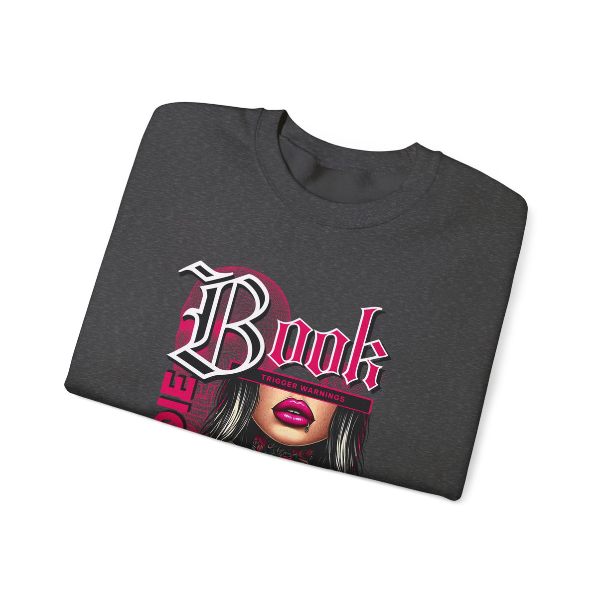 Baddie Book Graphic Sweatshirt | Gothic Pink Lips, Hand Tattoo Illustration
