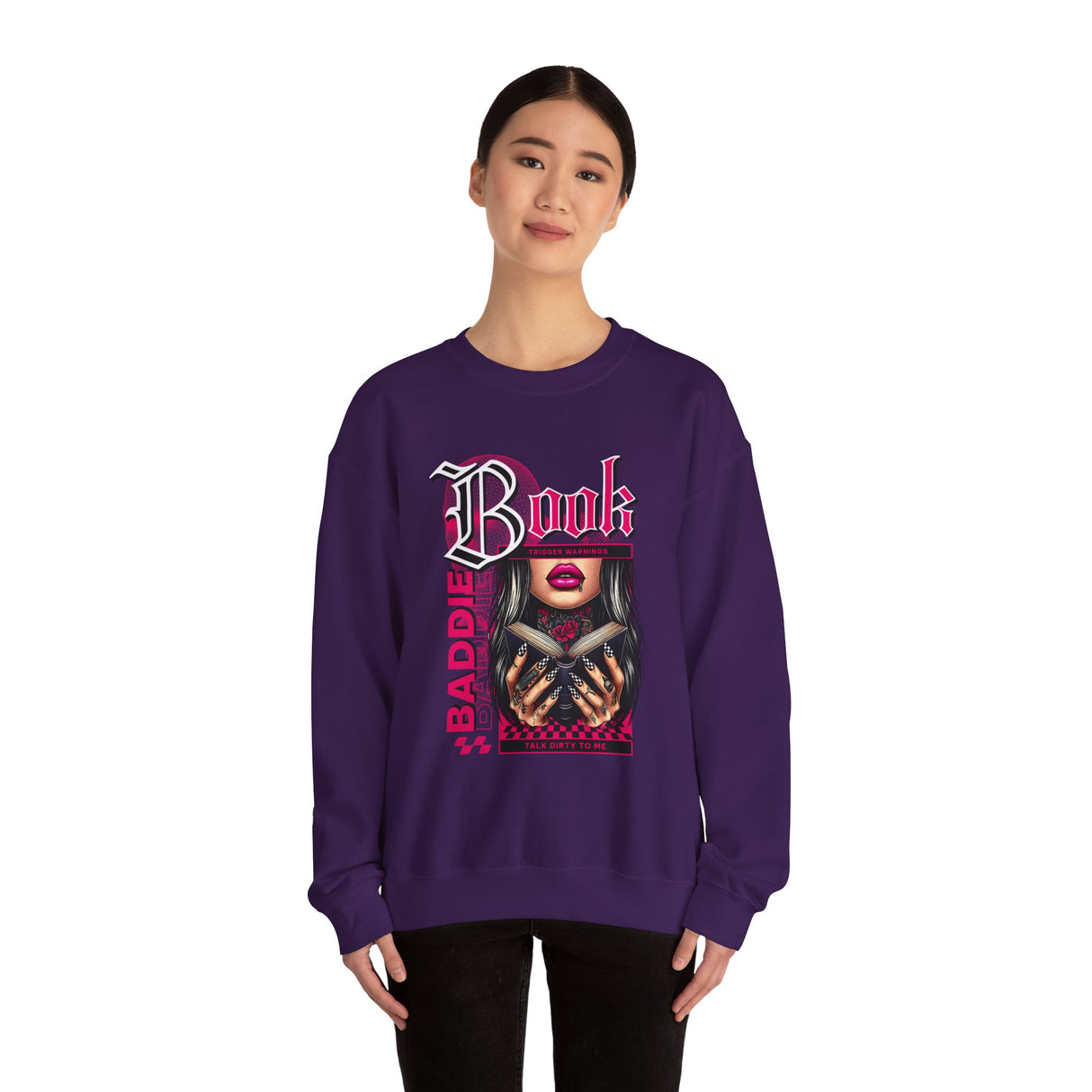 Baddie Book Graphic Sweatshirt | Gothic Pink Lips, Hand Tattoo Illustration