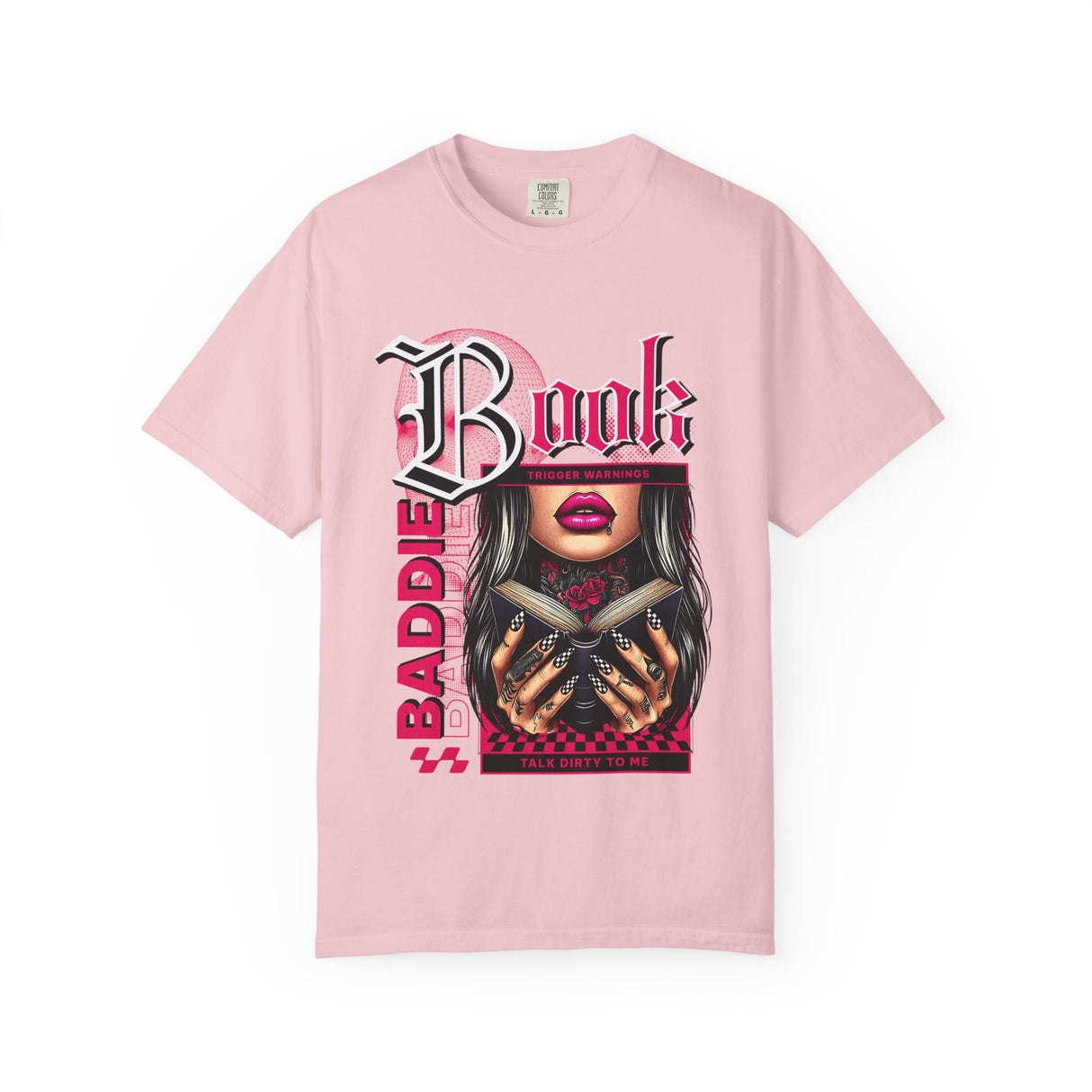 Baddie Book Graphic T-Shirt | Gothic Lip Art, Reading Girl Design