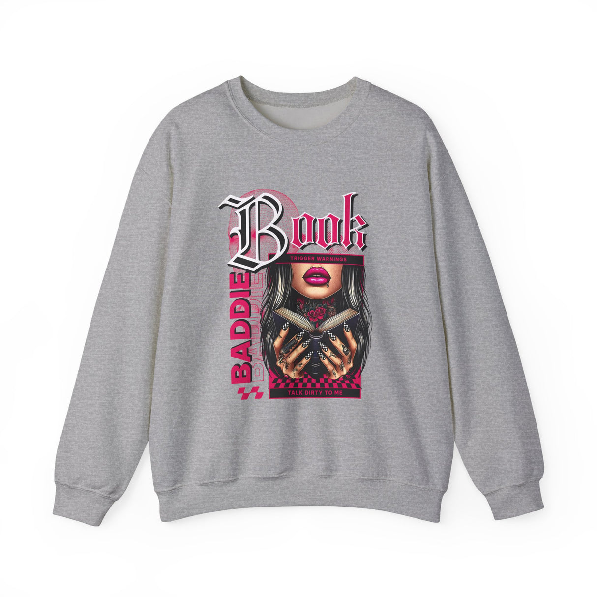 Baddie Book Graphic Sweatshirt | Gothic Pink Lips, Hand Tattoo Illustration