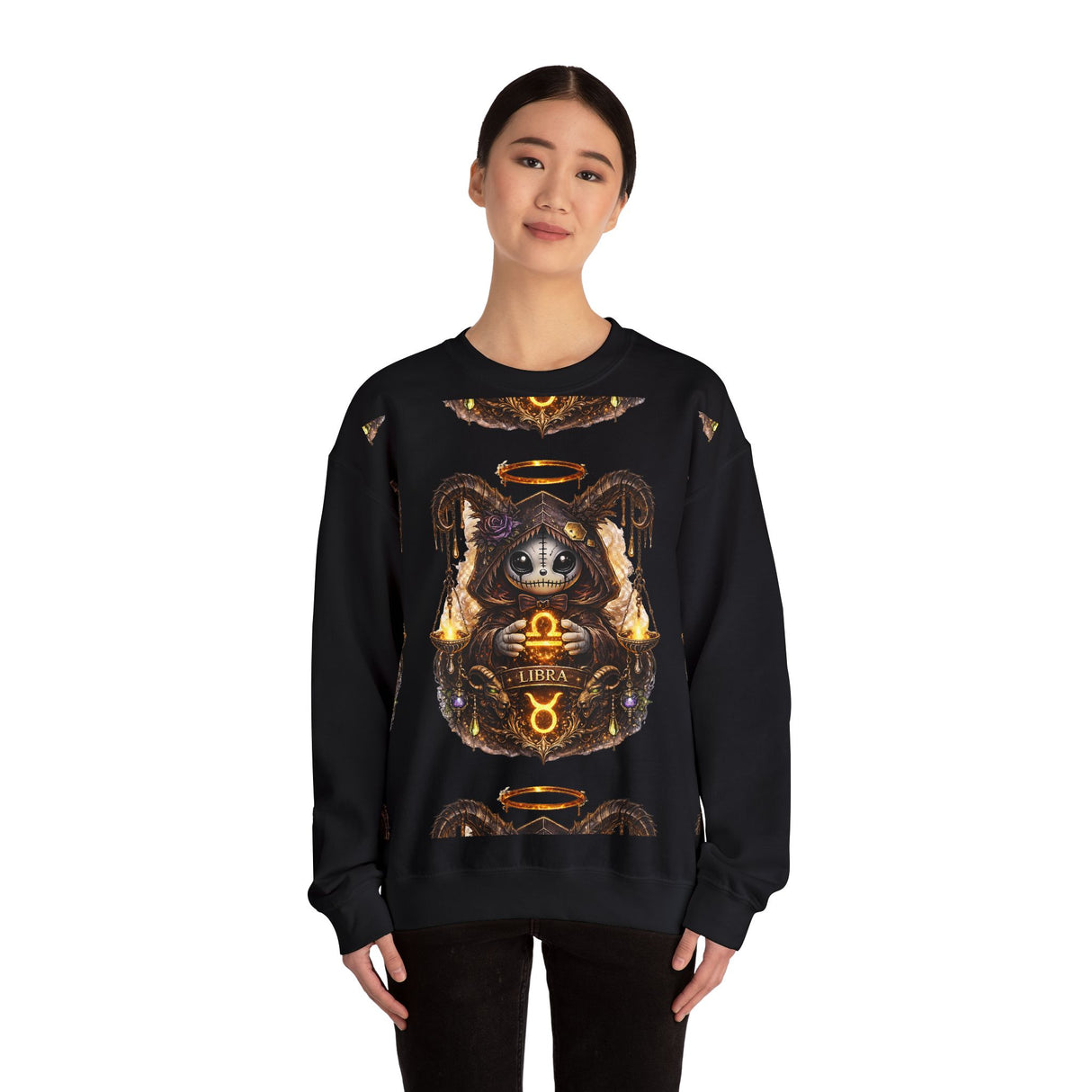 Libra Zodiac Sign | Cute Demon Bunny with Zodiac Symbols Sweatshirt | Astrology Pagan Goth