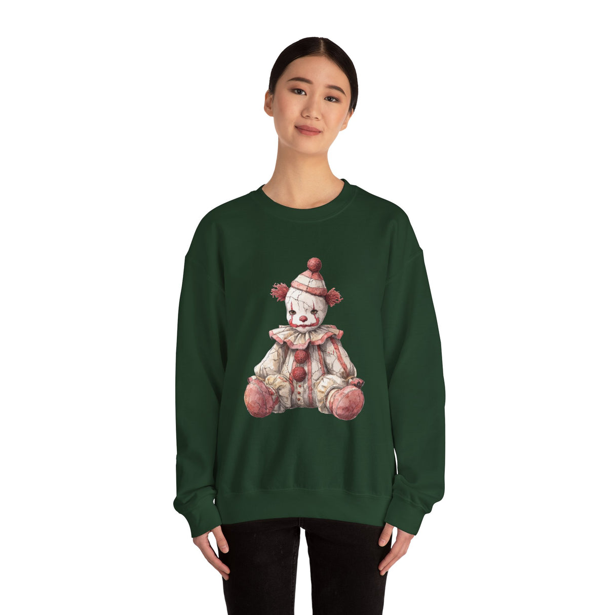 Vintage Rag Doll Clown Sweatshirt | Cute Sitting Clown Illustration
