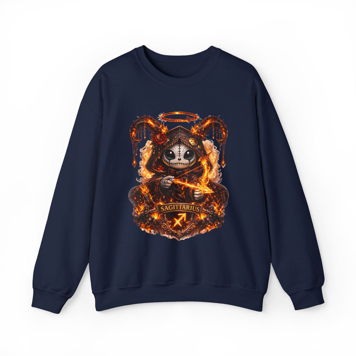 Fiery Sagittarius Ram Skull sweatshirt | Astrology Zodiac Crewneck
