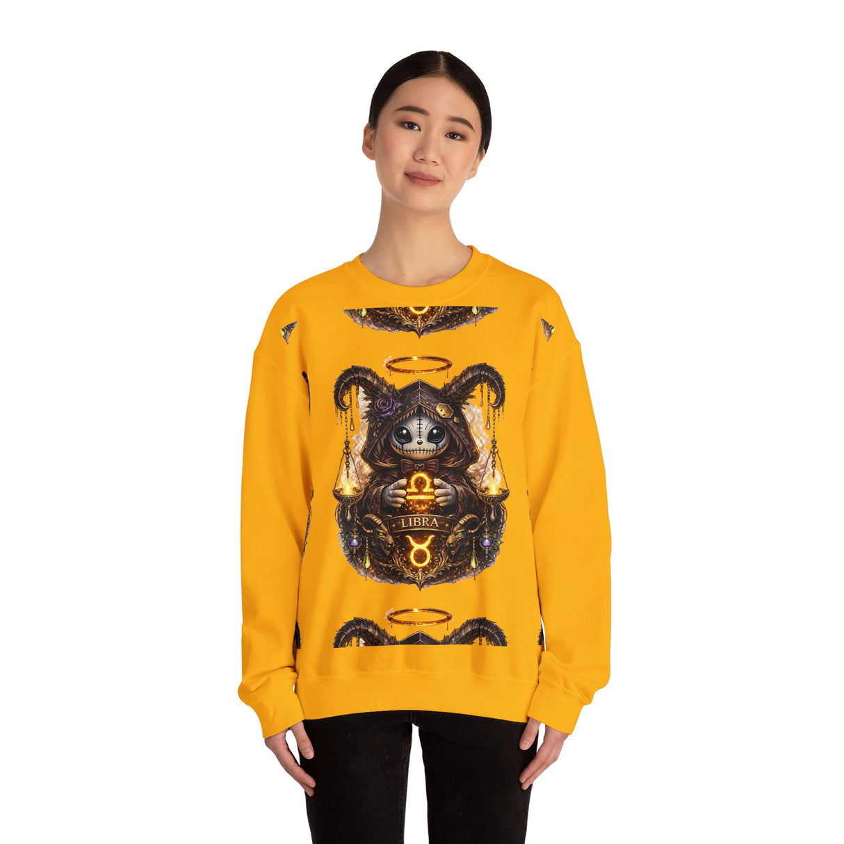 Libra Zodiac Sign | Cute Demon Bunny with Zodiac Symbols Sweatshirt | Astrology Pagan Goth