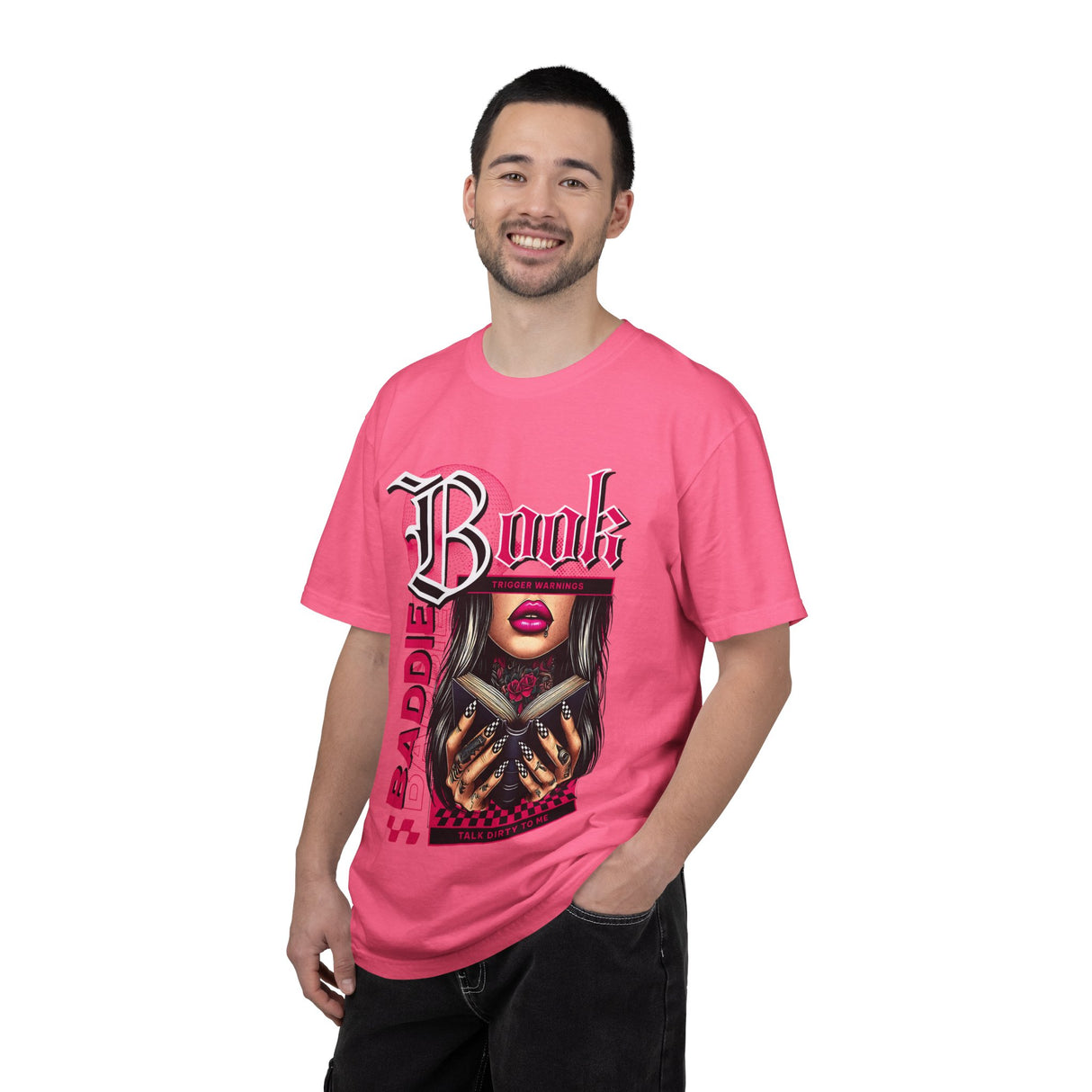 Baddie Book Graphic T-Shirt | Gothic Lip Art, Reading Girl Design