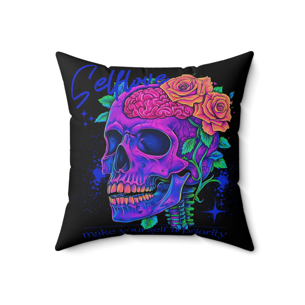 Colorful Skull Decor Pillow - 'Selfless: Make Your Life Extraordinary'