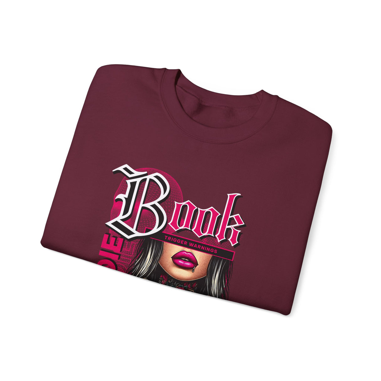 Baddie Book Graphic Sweatshirt | Gothic Pink Lips, Hand Tattoo Illustration