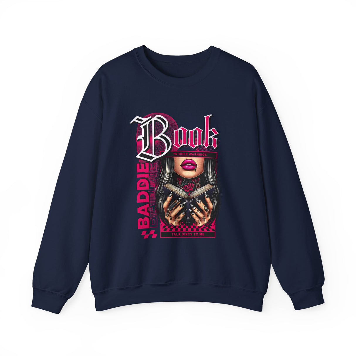 Baddie Book Graphic Sweatshirt | Gothic Pink Lips, Hand Tattoo Illustration