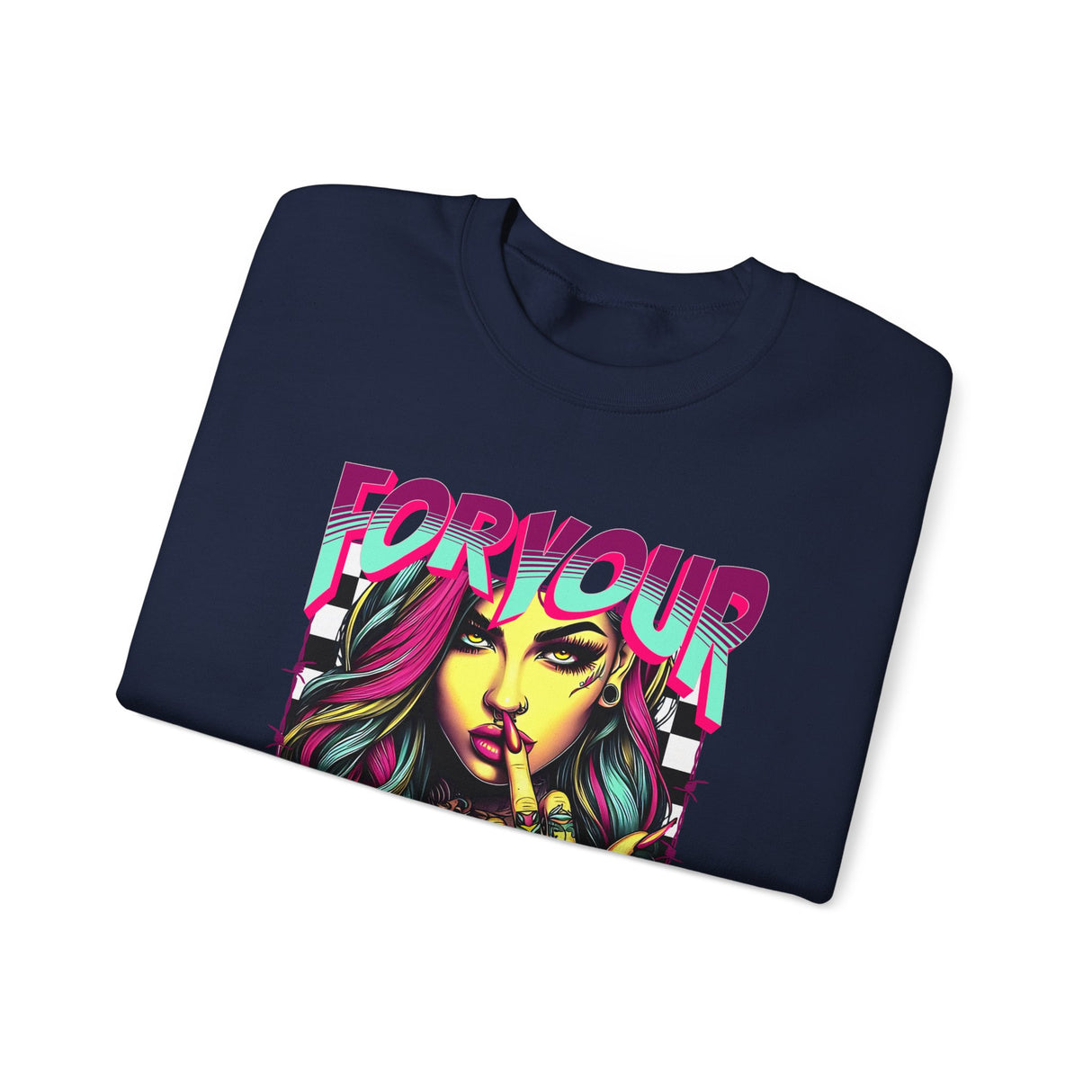 For Your Opinion graphic crewneck, edgy neon girl illustration