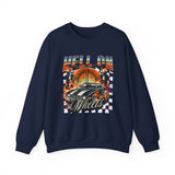 Hell on Wheels car graphic Sweatshirt | retro muscle car, flaming gates, vintage racing