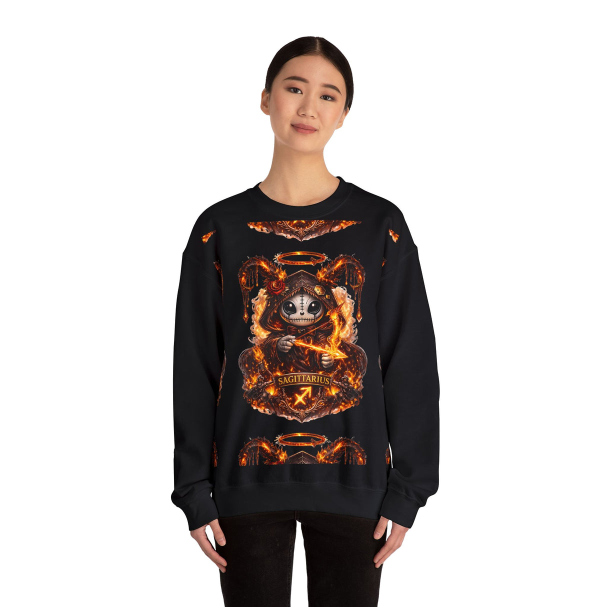 Fiery Sagittarius Ram Skull sweatshirt | Astrology Zodiac Crewneck