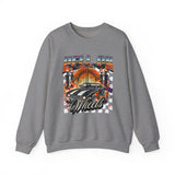 Hell on Wheels car graphic Sweatshirt | retro muscle car, flaming gates, vintage racing