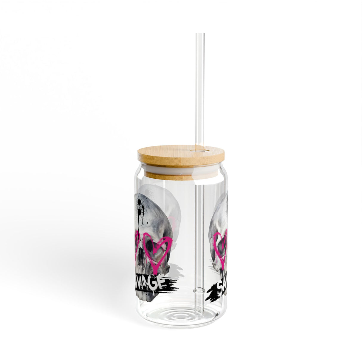 SAVAGE - EDGY SKULL  - Sipper Glass - 16oz with Tattoo-Inspired Design