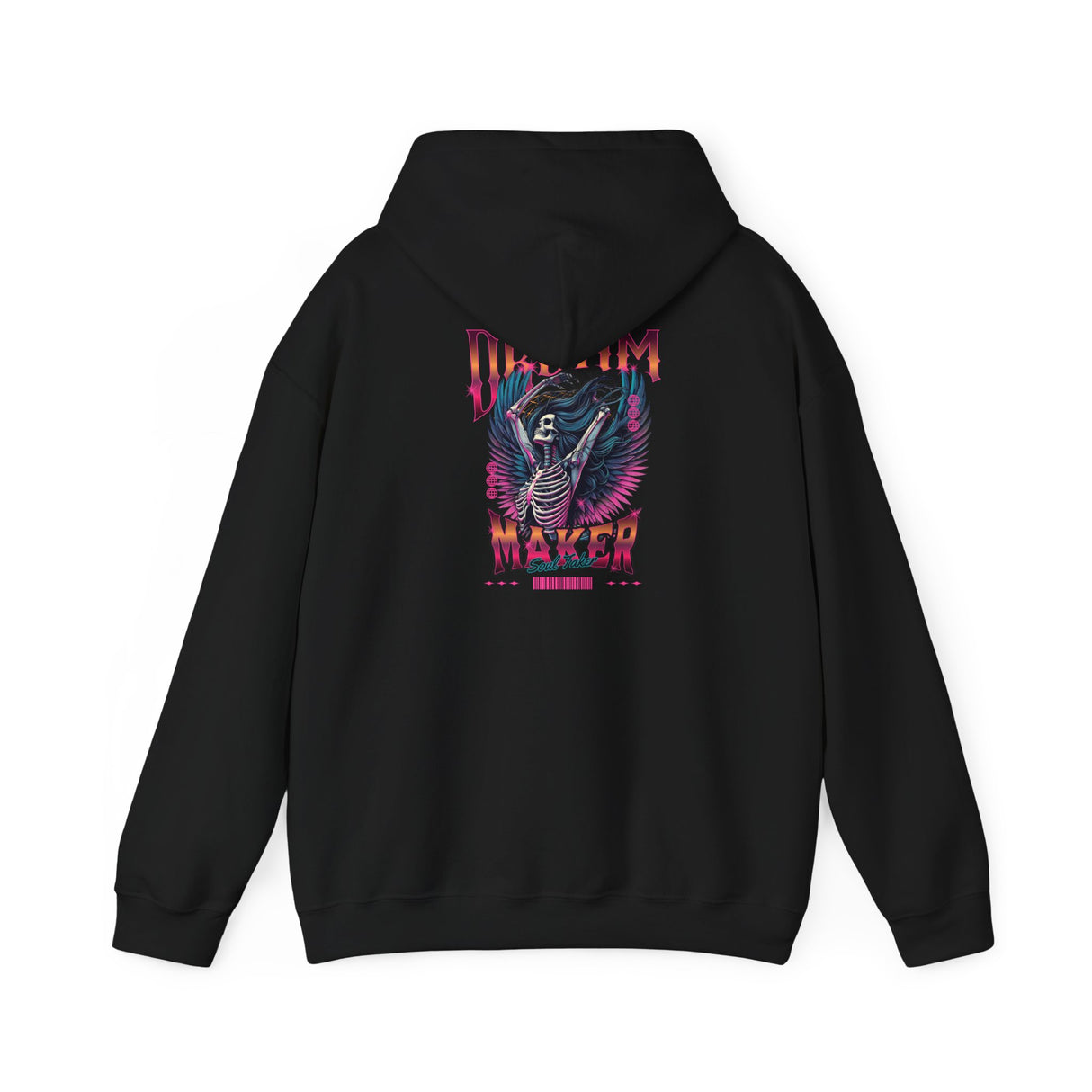 Dream Maker Skeleton Angel Hoodie ON THE BACK OF THE HOODIE | Neon Gothic Wings, Retro Vaporwave