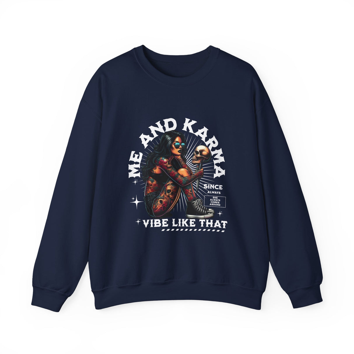 Me and Karma skull woman illustration Crewneck Sweatshirt | Vibe Like That