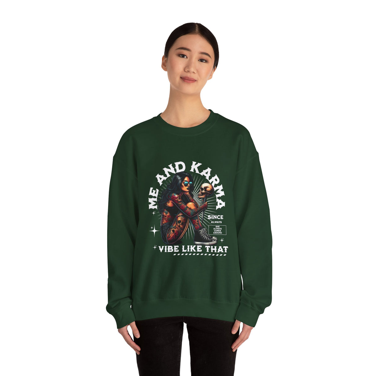 Me and Karma skull woman illustration Crewneck Sweatshirt | Vibe Like That