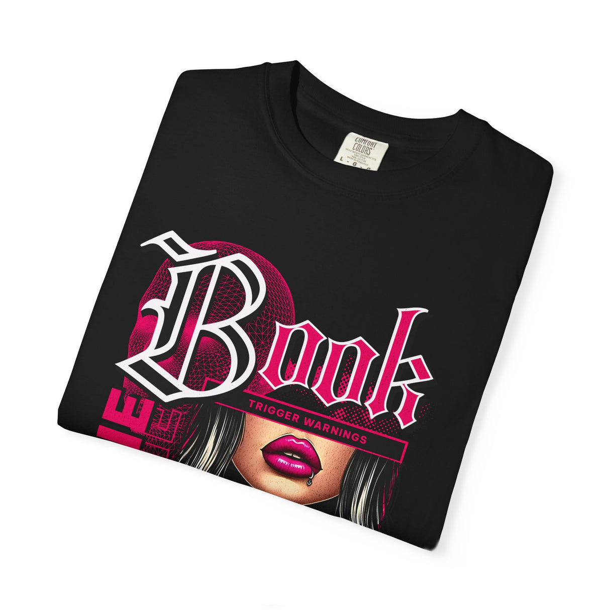 Baddie Book Graphic T-Shirt | Gothic Lip Art, Reading Girl Design