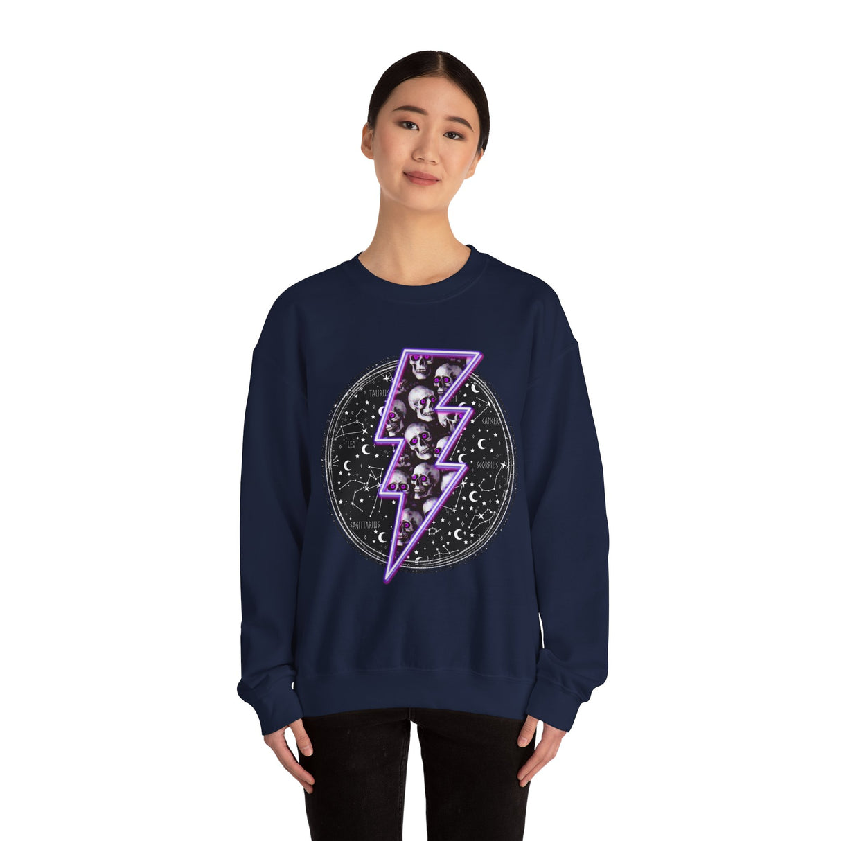 Skull Lightning Bolt Sweatshirt | Gothic Neon Skull Crewneck