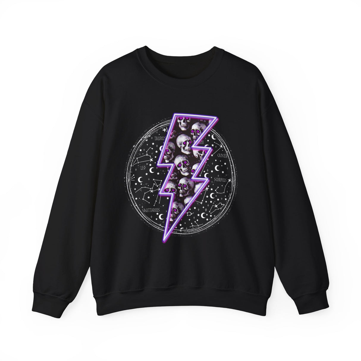 Skull Lightning Bolt Sweatshirt | Gothic Neon Skull Crewneck